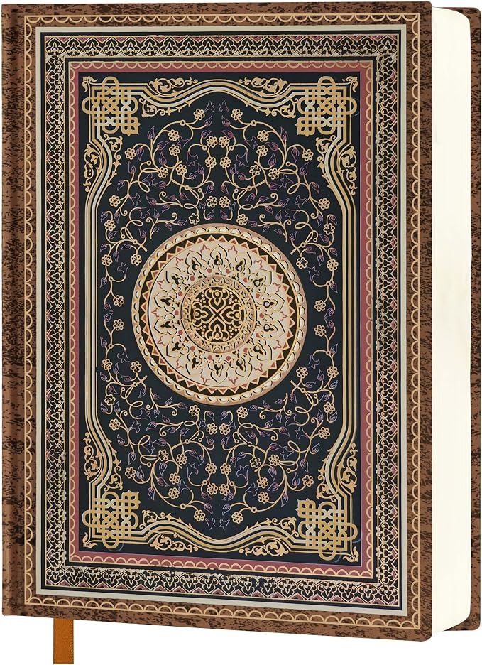 Mlife Thick Journal Blank Notebook,288 Pages A5 Notebook,120gsm Plain Paper,Vintage Hardcover Notebook with Gold-Embossed Floral for Men Women,5.5'' X 8.27''