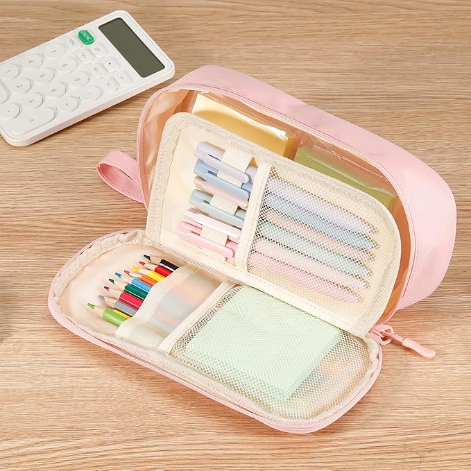 Zzrywuty Large Pencil Case, Big Capacity Pencil Pouch Office College School Stationery Pen Bag for Teen Girl Boy Men Women, Pink