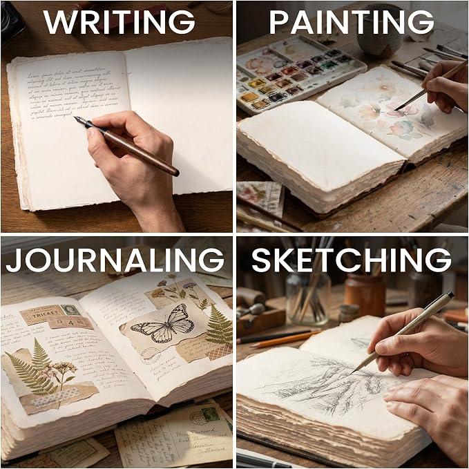 Rustic Vintage Leather Bound Journal - 200 Pages Handmade Antique Deckle Edges Watercolor Paper - Book of Shadows/Spell - Writing Notebook Sketchbook for Women and Men - 8''x6'', White
