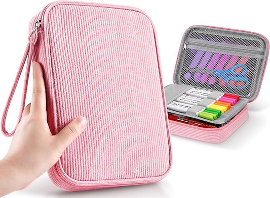 Zannaki Large Capacity Pencil Pouch Organizer | Soft Corduroy Pencil Box for Girls Boys Teens | Cute Big Pen Bag with Multiple Zipper Pockets - Pencil Case Storage for Art Supplies & Stationery-Pink