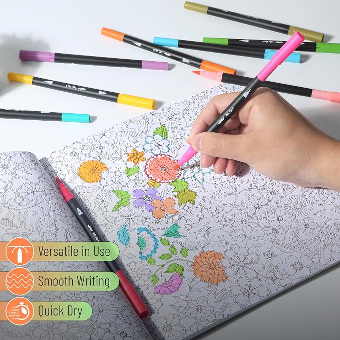 Mr. Pen- Dual Tip Brush Pens, 12 pcs, Assorted Color | Fine & Brush Tip Markers for Adult Coloring Markers for Adults
