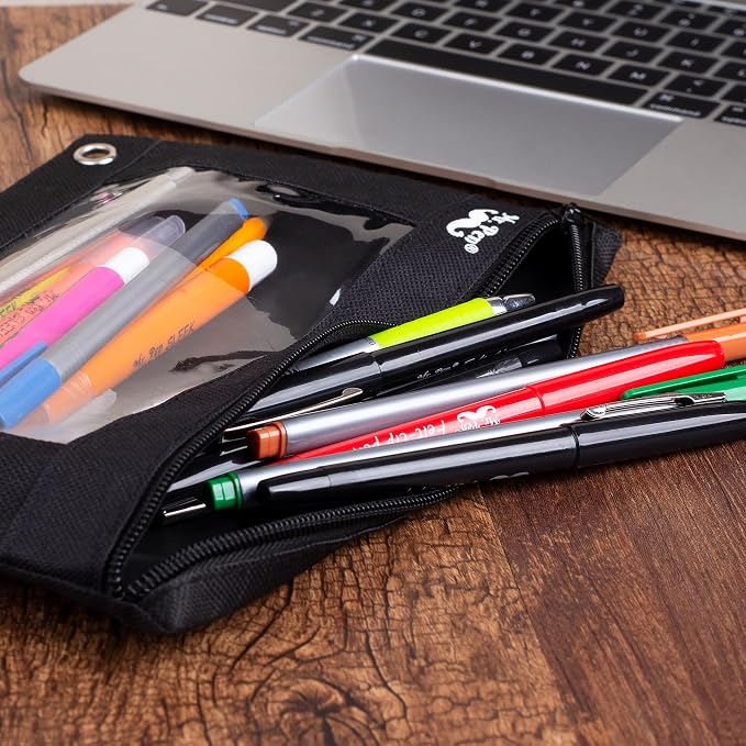 Mr. Pen- Pencil Pouch for 3 Ring Binder, 30 Pack, 10"x6.75", Smooth Zipper | Clear Window, Bulk Large Capacity Pencil Case with 3 Reinforced Grommets for School, Office, Supplies Storage | Clear Window, Bulk Large Capacity Pencil Case with 3 Reinforced...