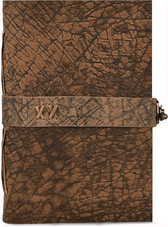 LEATHER VILLAGE Leather Bound Vintage Journal for Women & Men - Book of Shadows - Lock Closure - 200 Pages of Antique Deckle Edges Handmade Watercolor Paper - Distressed Brown - 13X8 inches