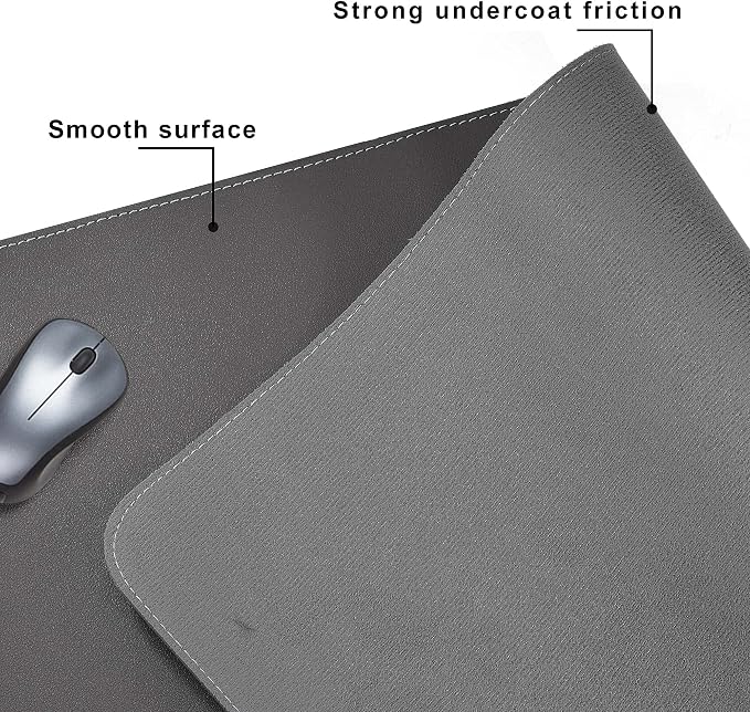 CENNBIE Leather Desk Mat,39.3x19.6 Desk Pad Blotter Protector (Grey) | Premium stitched edges resist wear. Easy to clean. Protects desk from spills, stains ,scratches. Smooth glide. Office & home.