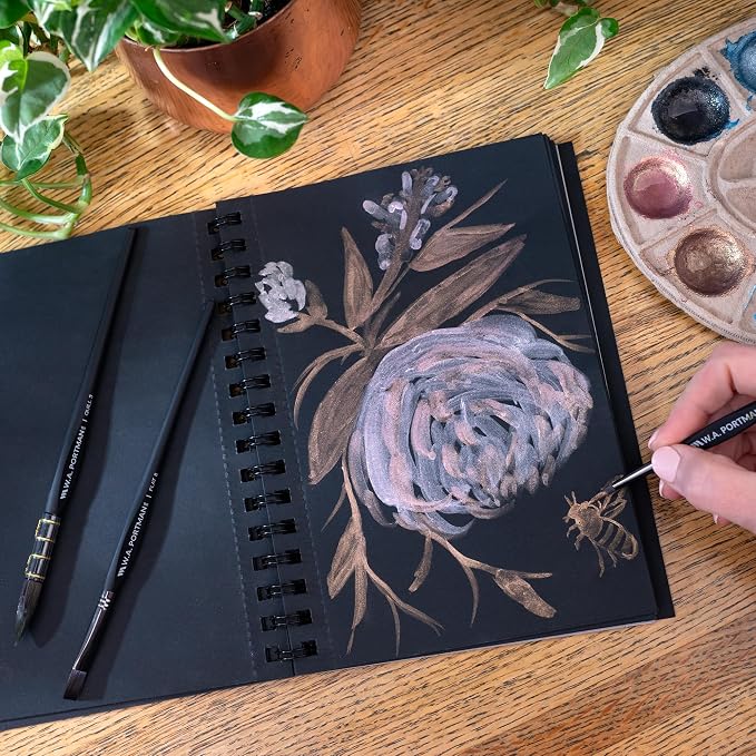 WA Portman Black Paper Sketchbook 2-Pack A5 (6" x 8.25") – 140 GSM Acid-Free Black Paper Notebook, 60 Pages (30 Sheets) Spiral Scrapbook Journal, Mixed Media Sketch Drawing Pad for Kids & Adults