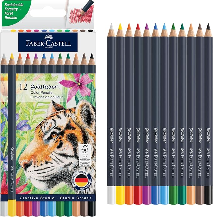 Faber-Castell Goldfaber Colored Pencils, 12 Classic Colors for Artists