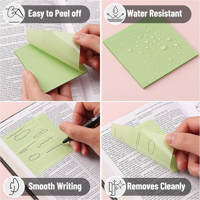 Mr. Pen- Transparent Sticky Notes, 3" x 3", 12 Pads, 600 Sheets | See Through Self-Adhesive Notes for Bible Journaling and Studying, Water-Resistant, Easy to Peel, Clean Removal