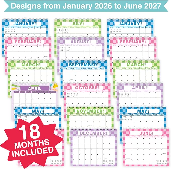2026 Calendar Wall - 2026 Wall Calendar Large, 18-Month Hanging Calendars for School, Home & Office, Academic Monthly Calendar from January 2026 to June 2027, Back to School Teacher Gifts