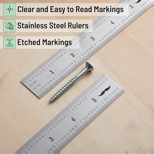 Mr. Pen- Machinist Ruler, 6 Inch, 2 Pack, Stainless Steel Imperial | Precision Measuring Tool, 1/8", 1/16", 1/32", 1/64" Graduation for Engineering, Carpentry, Drafting, Office, School