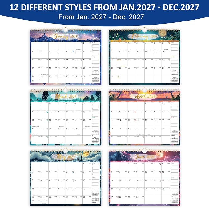 2027 Calendar - 2027 Wall Calendar, JAN 2027 - DEC 2027, 8.5" x 11" | 2027 Wall Calendar 12 Month with Hanging Hook, To-do & Notes, Perfect for Classroom, Home and Office Organization