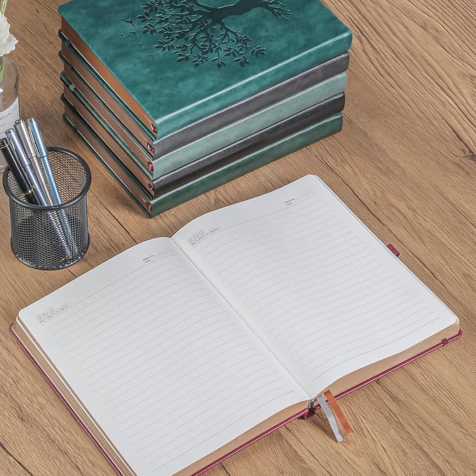 ZXHQ A5 360 Pages Lined Journaling Notebooks with Pen, Journals for Women Men Writing Notebook, Tree of Life Design, Brown Edge Fine Inner Pocket - Wine Red