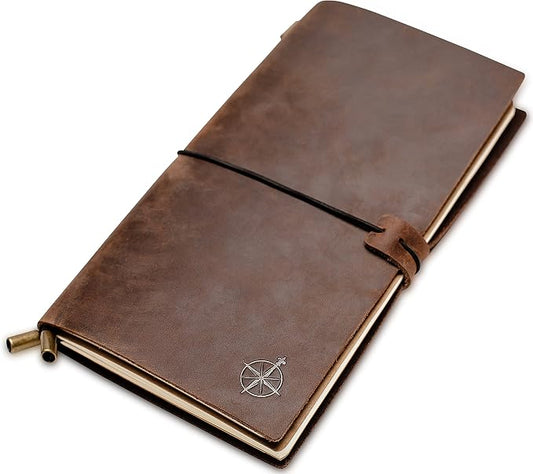 Wanderings Standard Size Travelers Notebook/Handcrafted Genuine Leather Journal - 4.75" x 8.5" (12 x 22cm) - Refillable Travel Journal - 100 GSM Blank Inserts