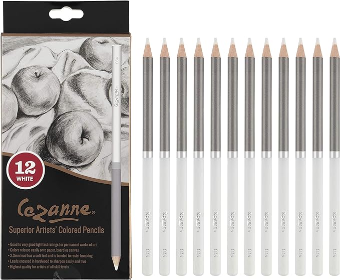 Cezanne Creative Mark Premium Colored Pencils, White, 3 Packs (36 Count) Highly Pigmented Artist Set, Smooth Sketching Coloring Highlighting Blending, Soft 3.3Mm Wax-Based