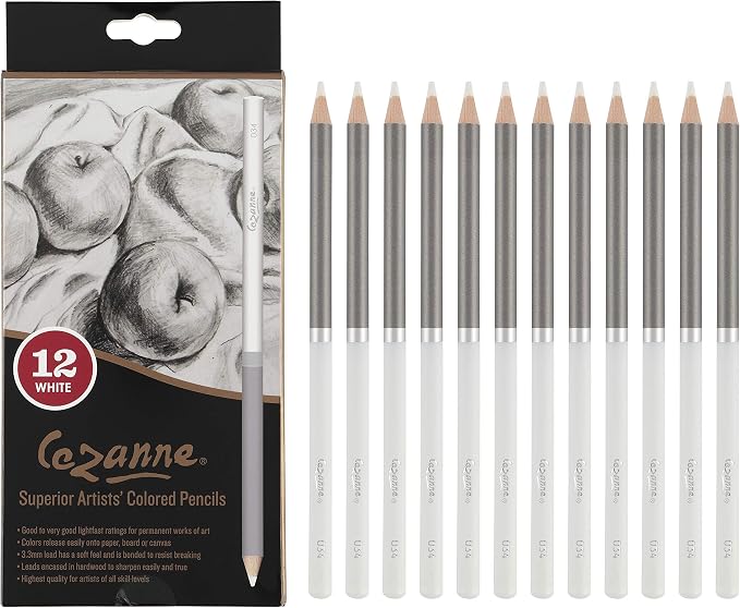 Cezanne Creative Mark Premium Colored Pencils, White, 3 Packs (36 Count) Highly Pigmented Artist Set, Smooth Sketching Coloring Highlighting Blending, Soft 3.3Mm Wax-Based