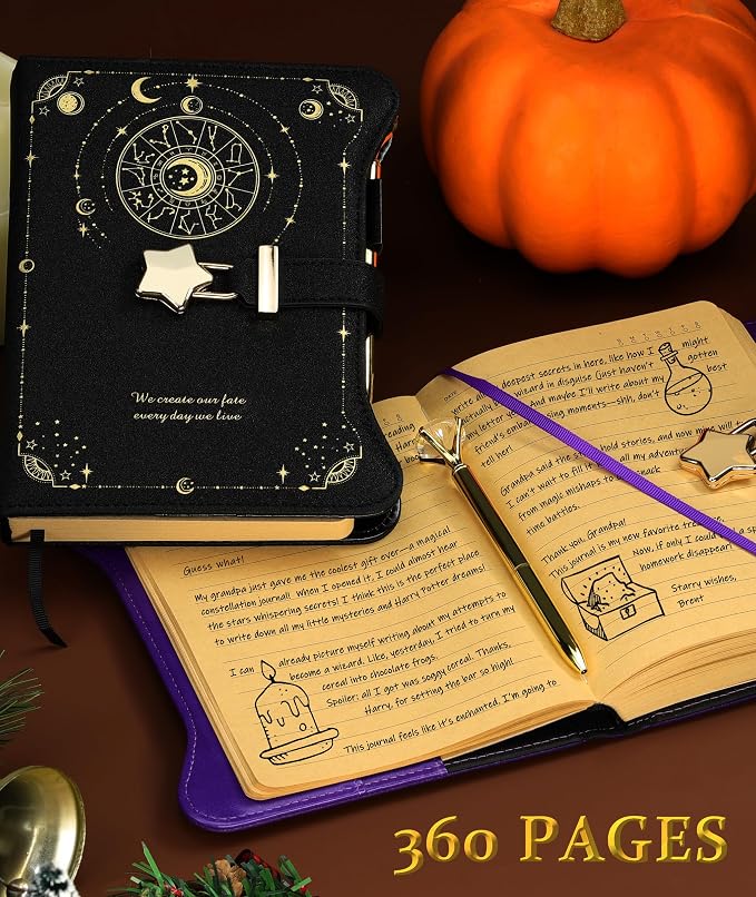 Hoci Poci Diary with Lock and Keys for Girls Gift Ideas, 360 Pages Journal | Elegant Gift Box for Teen Girls, B6 Kraft Pages Refillable Notebook with Pen and Bookmark for Writing, Astro Black