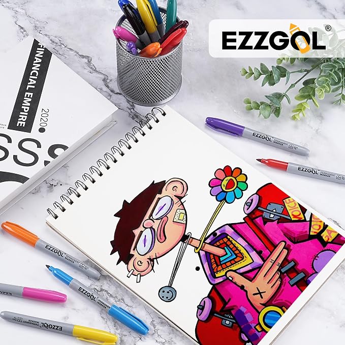 Ezzgol Permanent Markers Bulk, 40 Pack, 10 Assorted Colors,Multicolor Fine Tip Marker,Waterproof, Quick Drying on Paper,Metal,Wood,Plastic for School,Office,Home