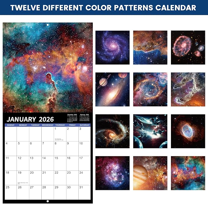 2026 Wall Calendar - 2026 Calendar, 12 Monthly Wall Calendar 2025-2026, Jan 2026 - Dec 2026, 12" x 24" (Open), Unruled Blocks(1.2" x 1.7") Calendar 2026 with Thick Glossy Paper