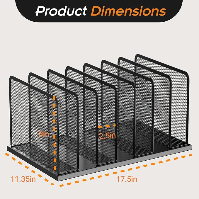 Kuntine.B Desk File Organizer Upright Mesh Desktop Organizer File Sorter Office Organization File Holder for Home, Office & Classroom (Black, 2 Pack 7-Section)