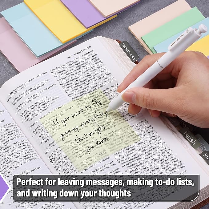 Mr. Pen- Transparent Sticky Notes, 3" x 3", 12 Pads, 600 Sheets | See Through Self-Adhesive Notes for Bible Journaling and Studying, Water-Resistant, Easy to Peel, Clean Removal