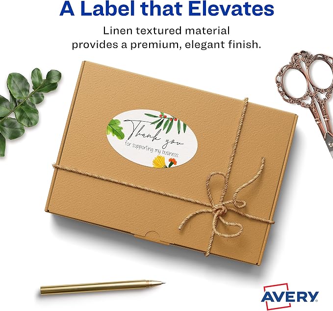 Avery Printable Blank Oval Labels, 2" x 3-1/3", Textured Matte White, 80 Customizable Labels (22829)