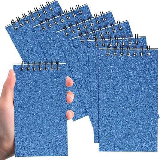 Tenceur 6 Pcs Pocket Notebook Small 3x5 Inch Blue Glitter Top Spiral Notepads Bound Notebook with Lined 120 Pages Mini Memo Pads for Office College Nurse Essentials Back to School Gift
