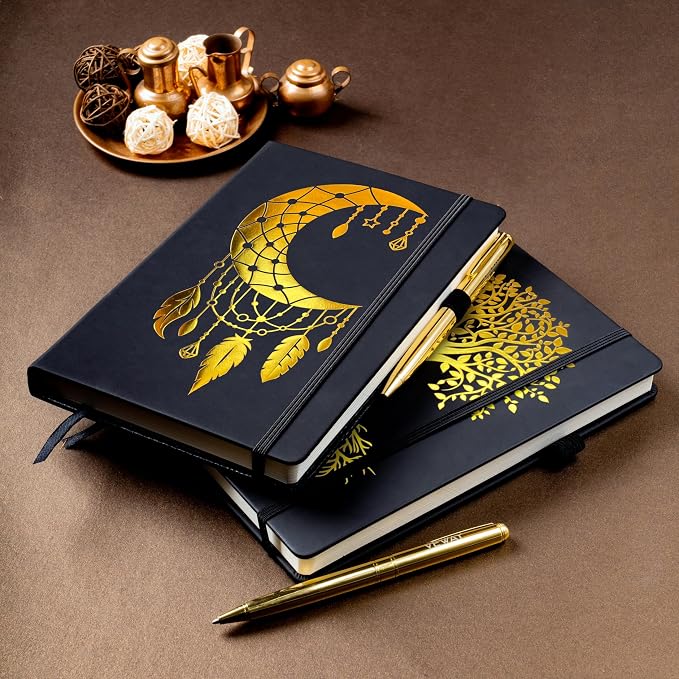 Veway Moon Dream Catcher Journal and Pen Gift Set - Vegan Leather Journal with Pen - Professional Diary for Women or Men - A5 Hardcover Fancy Notebook Gift Set - Index & 224 Lined Pages