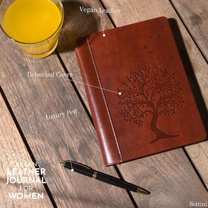 SETTINI® Vegan Leather Journal Gift Set with Pen 192 Pages, Tree of Life | hardcover, luxury pen + unique pen holder, gift box, leather journal, A5, 192 pages, gift