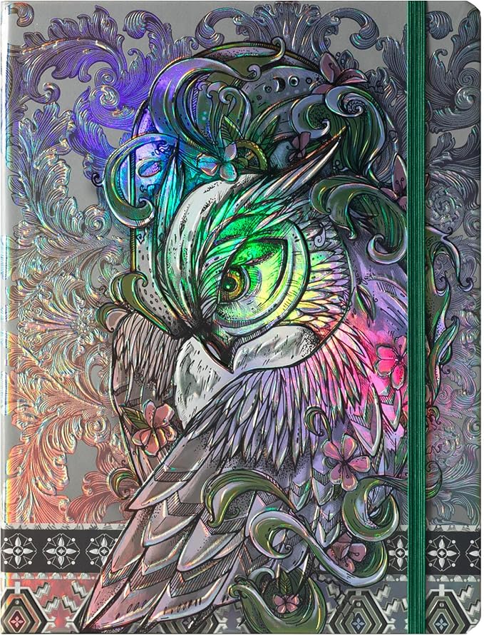 MGGAO B5 Lined Journal Notebook, Aesthetic Owl Embossed, Hardcover | Wide Ruled, 6.8" X 9.1", 192 Pages, Ribbon, Elastic Band, For Women & Men, For School & Office, Writing & Note Taking