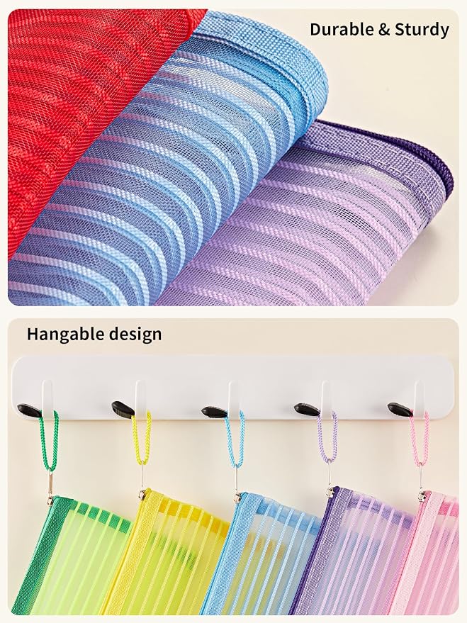 JARLINK Zipper Mesh Pouch, 120 Pcs multi-use Pencil Bags in 10 Colors | Multipurpose Pencil Pouch Bulk for School, Office Supplies, Cosmetics, Makeup&Travel Accessories, Solid Color