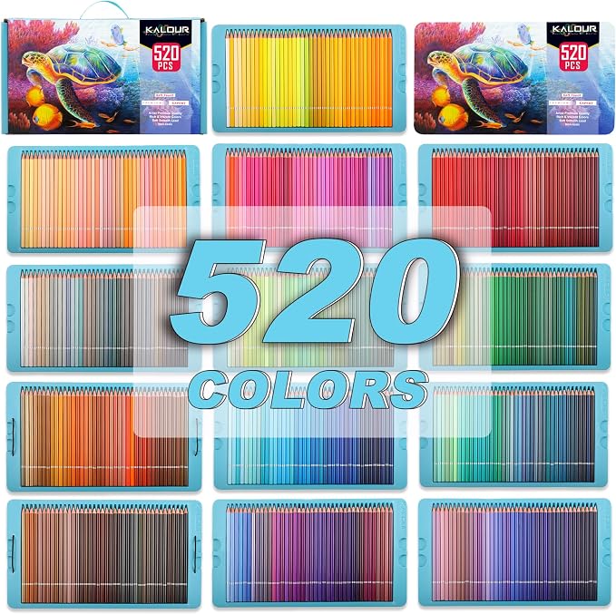 KALOUR Pro Colored Pencils,Set of 520 Colors,Artists Soft Core with Vibrant Color,Ideal for Drawing Sketching Shading,Coloring Pencils for Adults Artists Beginners