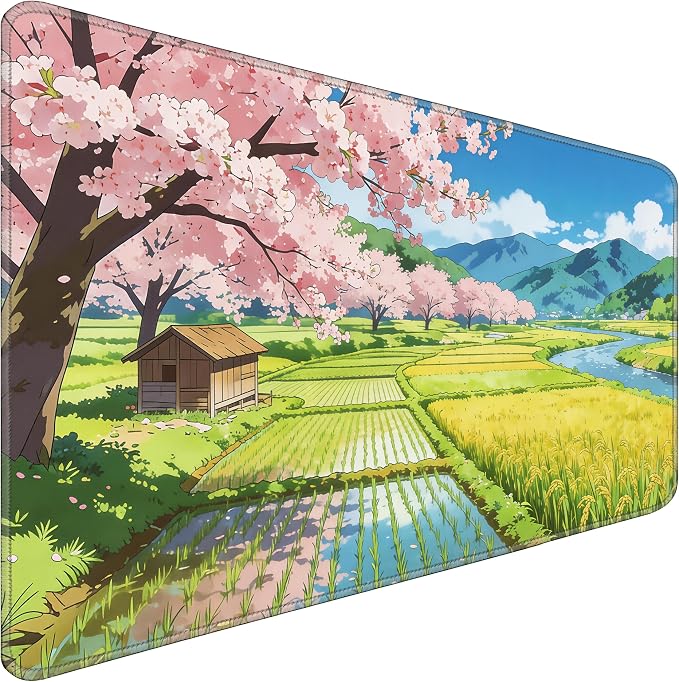 Large Desk Pad 31.5x15.7 Inch - Extended XXL Mouse Pad with Stitched Edges, Non Slip Rubber Base, Waterproof for Office and Gaming, Farmland