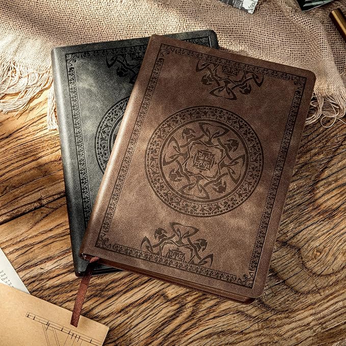 CAGIE Journal for Men Soft Cover Lined Pages Vintage Notebook 180 Lay Flat Mens Journals for Writing Travel Diary, 5.7'' x 8.3'', Dark Brown
