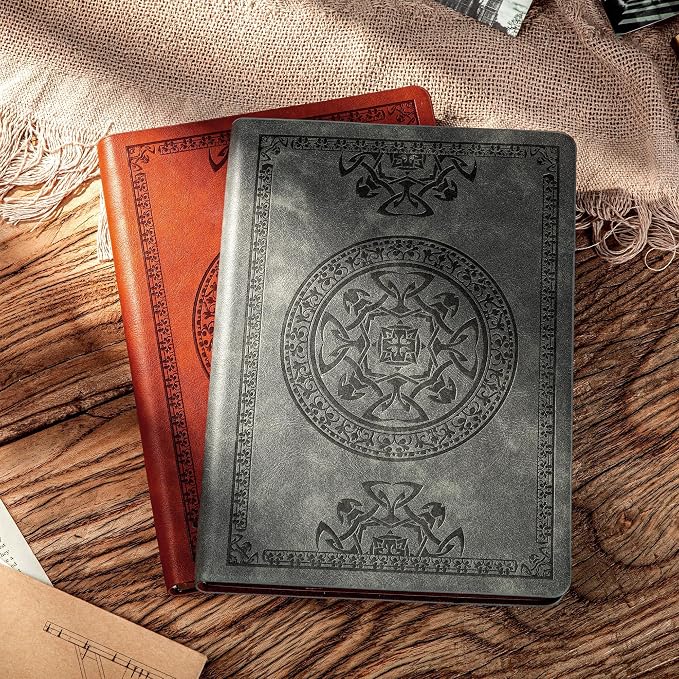 CAGIE Leather Vintage Journal for Men Soft Cover Lined Pages Notebook 180 Lay Flat for Writing Travel Diary, 5.7'' x 8.3'', Grey