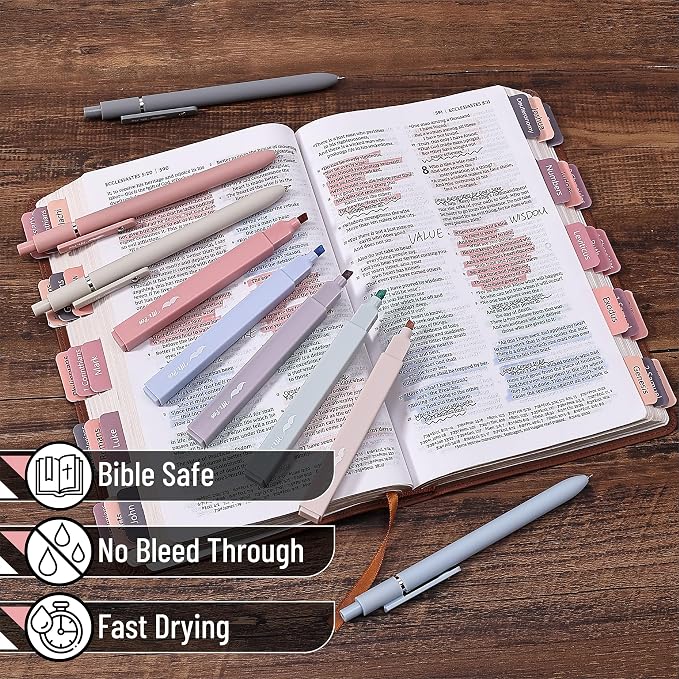 Mr. Pen- Aesthetic Highlighters and Gel Pens, 10 Pack | Morandi Colors Bible Highlighters No Bleed, Black Ink Gel Pens, Fast Dry and No Smear for Bible Journaling, Planner