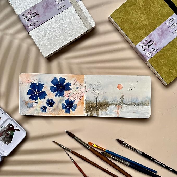 tumuarta Watercolor Sketchbook, 140 LB, 300 GSM, 100% Cotton Paper, Cold Press, 24 Sheets, 48 Pages, Watercolor Journal for Use As Travel Notebook and Mixed Media Pad On The Go (Gray, 4x6”)