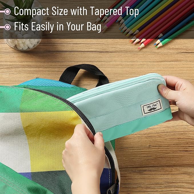 Mr. Pen- Wide-Opening Pencil Case, Triangle Design | Compact & Spacious Pencil Cases with 5 Mesh Pockets, Bag Pouch, Box Organizer for Students, School Supplies, Aesthetic Supply