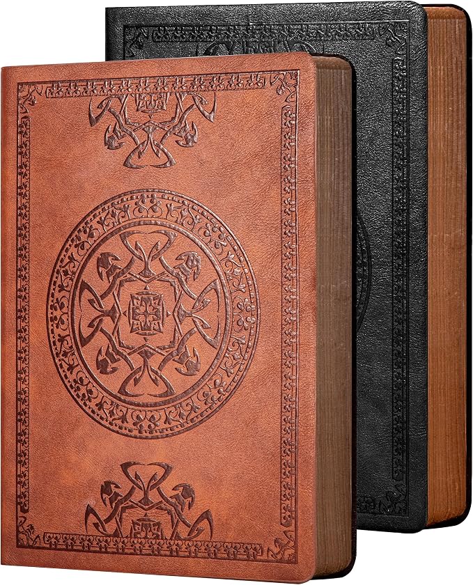 CAGIE 2 Pack Leather Vintage Journal for Men Soft Cover Lined Pages Notebook 180 Lay Flat for Writing Travel Diary, 5.7'' x 8.3'', Black, Brown