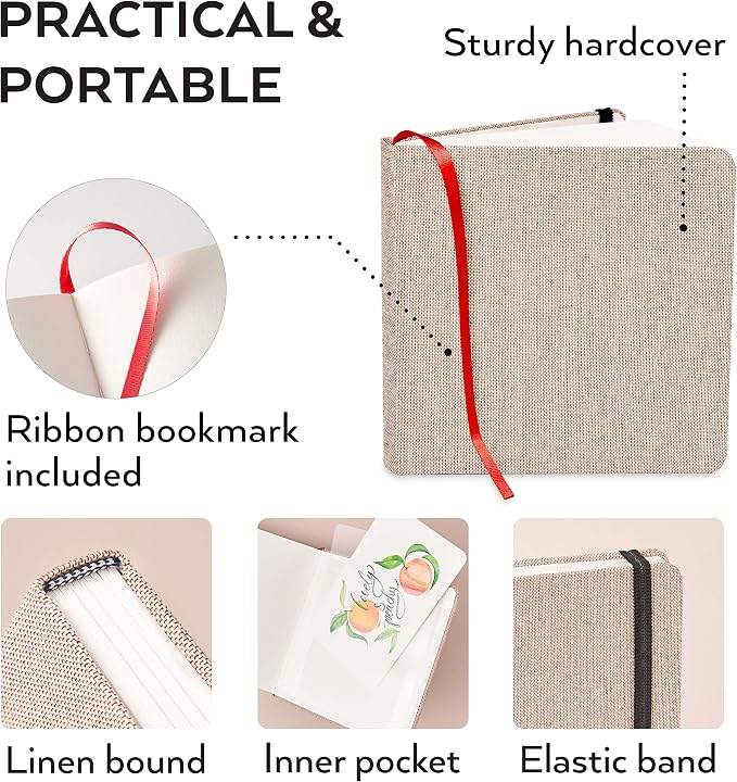 ARTEZA Watercolor Sketchbook, 3-Pack, 88 Pages Each, 5.5 x 5.5 Inches, Beige Hardcover, 110-Pound Paper