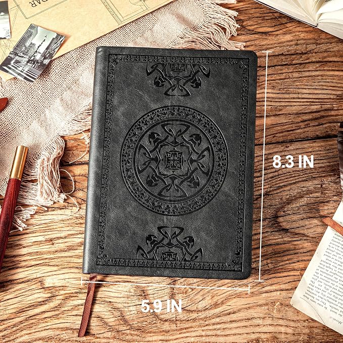 CAGIE Lined Journal for Men Soft Cover Notebook Leather Journals for Writing, 180 Lay Flat Vintage Mens Journal Personal Diary, 5.7'' X 8.3'', Black