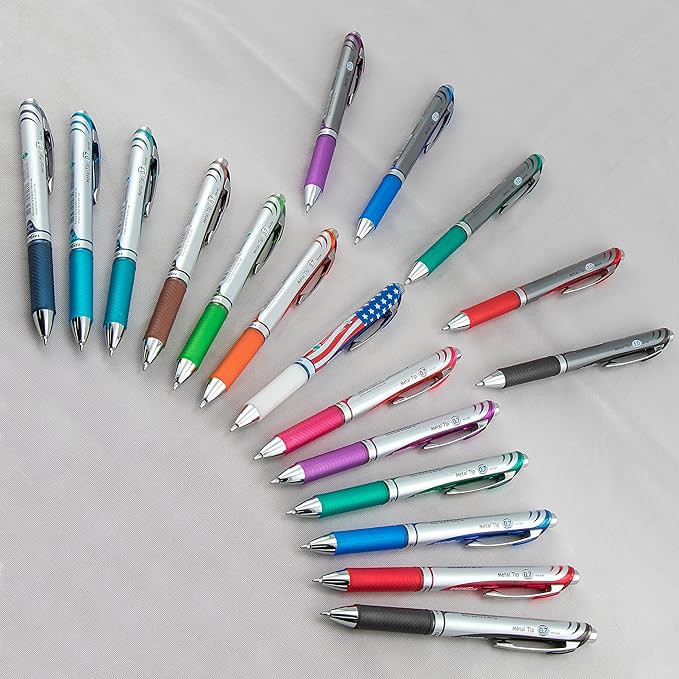 Pentel EnerGel RTX Retractable Liquid Gel Pen, (0.7mm) Metal Tip, Medium Line,Assorted Ink, 8-Pk (BL77BP8M1)