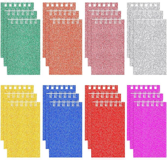Seajan 24 Pcs Glitter Mini Spiral Notepads for Kids Party Favors Small Prism Notebooks 3.9 x 2.4 Inch Colorful Flash Memo Pads for Girls and Boys Birthday Gift Classroom Rewards 20 Pages Each