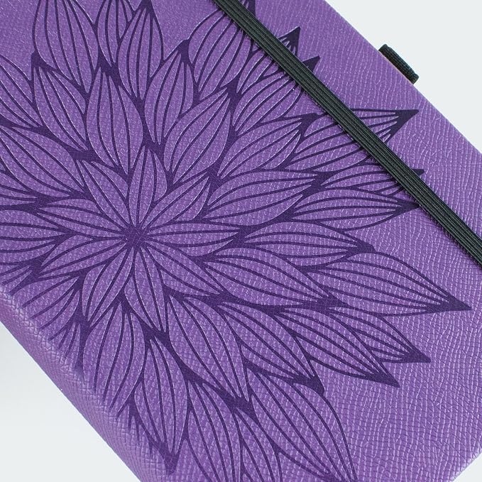 RICCO BELLO Lined Journal Notebook, Purple Bloom, 5.7 x 8.4-Inches | Faux Leather Hardcover, Pen Holder, College Ruled, 96 Sheets / 192 Pages, For Work & Notes