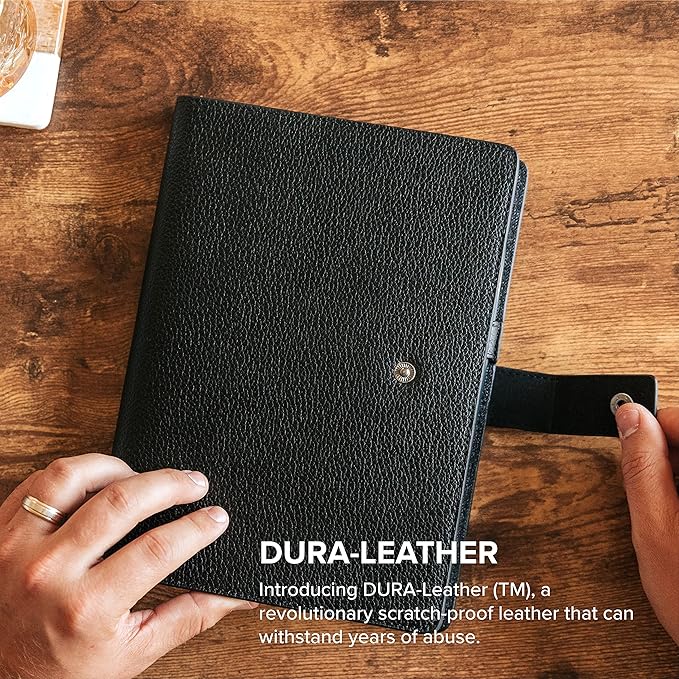 CASE ELEGANCE Full Grain Premium Leather Refillable Journal Cover with A5 Lined Notebook, Pen Loop, Card Slots, Brass Snap (Monogrammed Black)