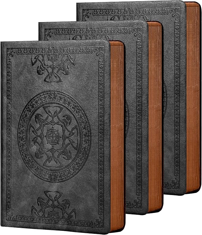 CAGIE 3 Pack Leather Vintage Journal for Men Soft Cover Lined Pages Notebook 180 Lay Flat for Writing Travel Diary, 5.7'' x 8.3'', Black