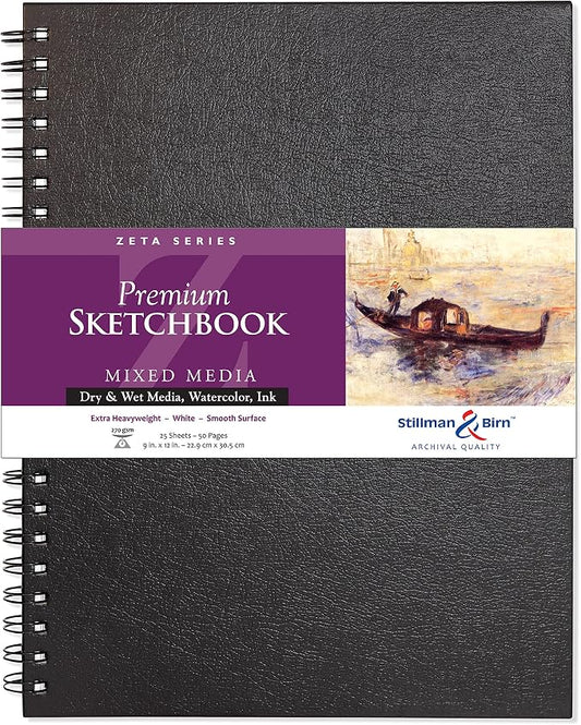 Stillman & Birn Zeta Series Wirebound Sketchbook, 9" x 12", 270 gsm (Extra Heavyweight), White Paper, Smooth Surface