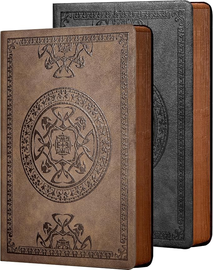 CAGIE 2 Pack Leather Vintage Journal for Men Soft Cover Lined Pages Notebook 180 Lay Flat for Writing Travel Diary, 5.7'' x 8.3'', Black, Dark Brown