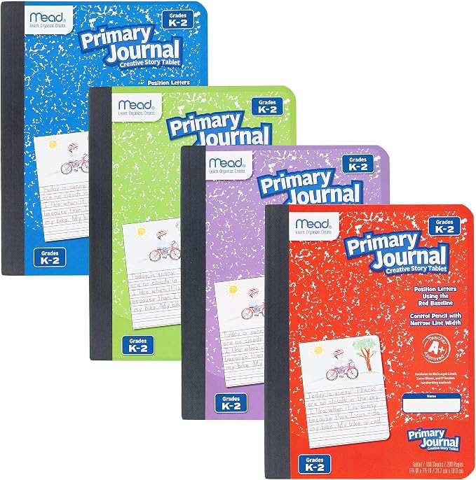 Mead Primary Journal Creative Story Tablet Composition Notebook, 7.5" x 9.75", Grades K-2, 100 Sheets, Assorted Colors (610051-ECM) (Pack of 12)