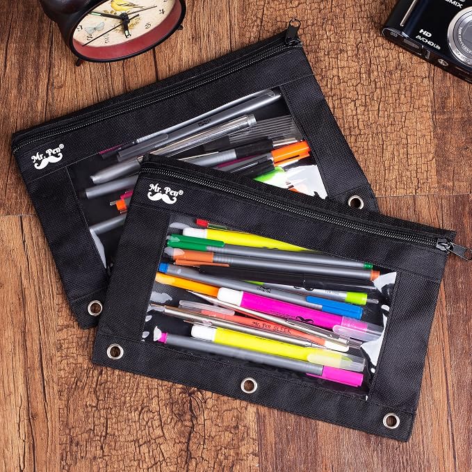 Mr. Pen- Pencil Pouch for 3 Ring Binder, 30 Pack, 10"x6.75", Smooth Zipper | Clear Window, Bulk Large Capacity Pencil Case with 3 Reinforced Grommets for School, Office, Supplies Storage | Clear Window, Bulk Large Capacity Pencil Case with 3 Reinforced...