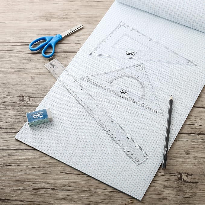 Mr. Pen Triangle Ruler, Protractor, Math Set - 3 Pack, Square Ruler | Protractor for Geometry