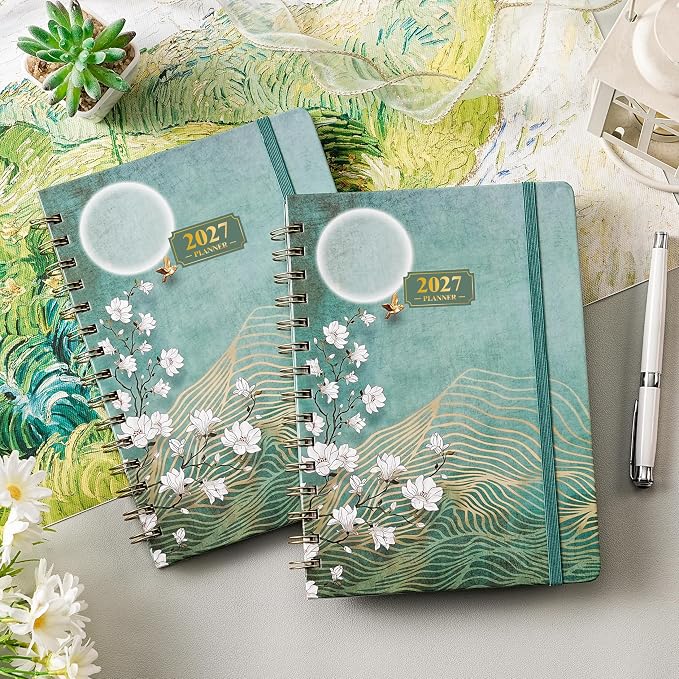 2027 Planner - JAN. 2027 - DEC. 2027, 2027 Planner Weekly and Monthly, Weekly and Monthly Planner with Colorful Tabs, Premium Paper, Twin-wire Binding - Hardcover (6.4" x 8.5", Green, Back Pocket)